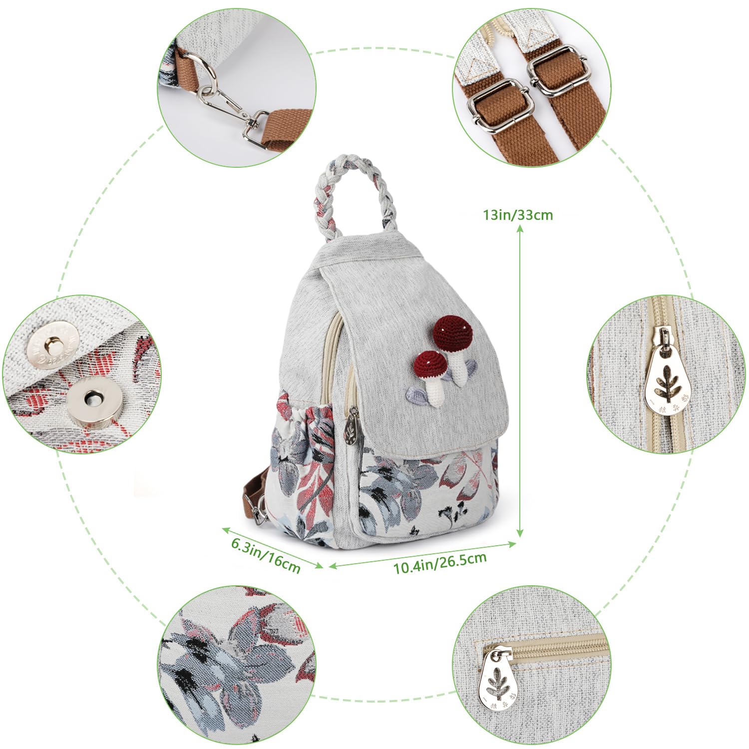 Ladys Convertible Sling Bag, Hand Craft Artisan Purse, Girls Beautiful Canvas Premium Casual Day Mini Backpack for Women (Flower Bee)