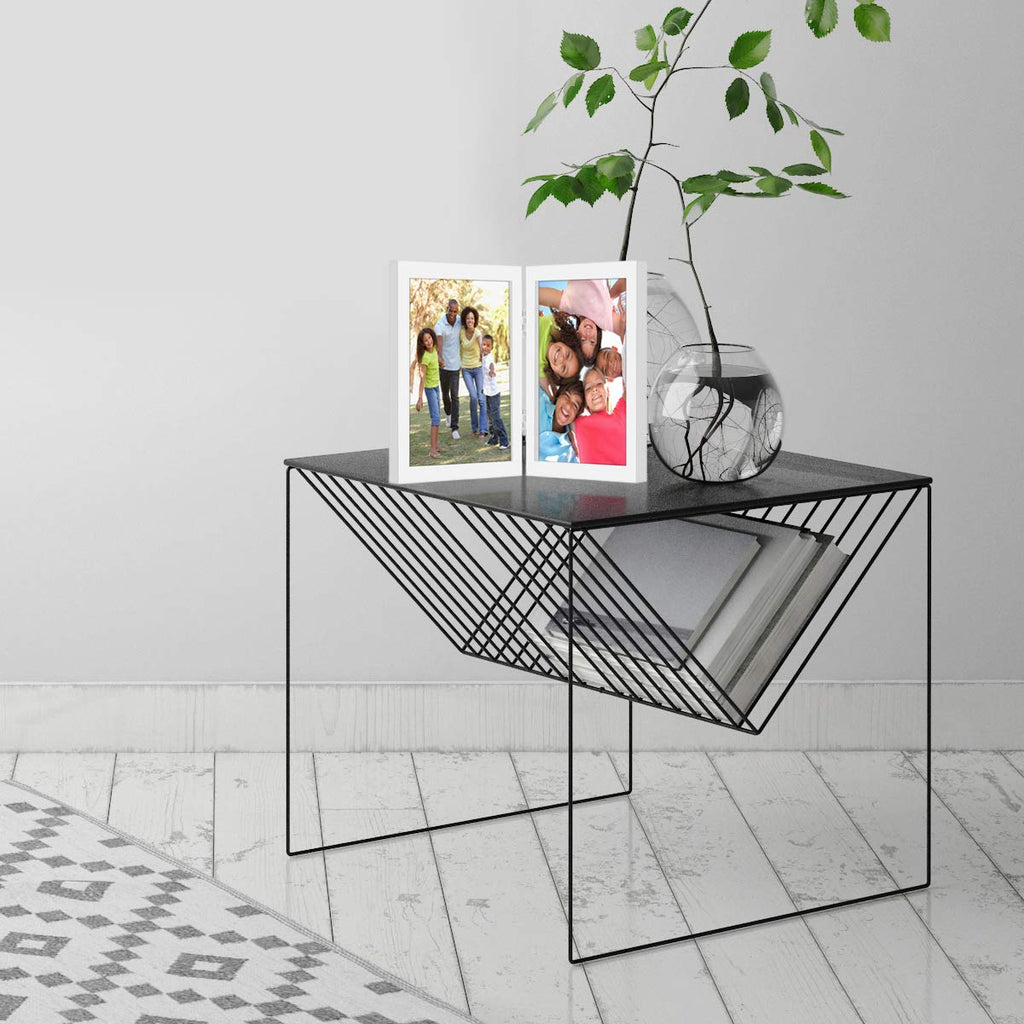 Americanflat Hinged 4x6 Picture Frame with Shatter-Resistant Glass - Double Picture Frames with Engineered Wood - Signature Collection - Photo Frame for Tabletop Display - Black