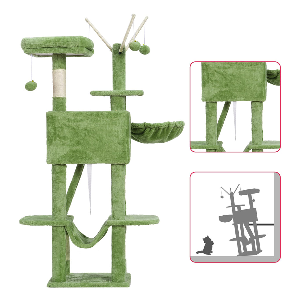 Hey-brother Cat Tree, 53 inch Cat Tower for Indoor Cats, Cat House with Padded Platform Bed, Toy Balls, Large Cozy Condo, Hammocks and Sisal Scratching Posts, Beige MPJ019-SM
