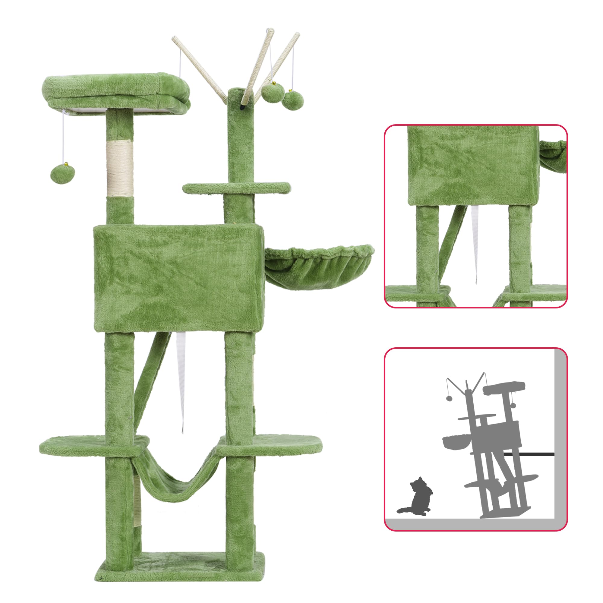 Hey-brother Cat Tree, 53 inch Cat Tower for Indoor Cats, Cat House with Padded Platform Bed, Toy Balls, Large Cozy Condo, Hammocks and Sisal Scratching Posts, Beige MPJ019-SM