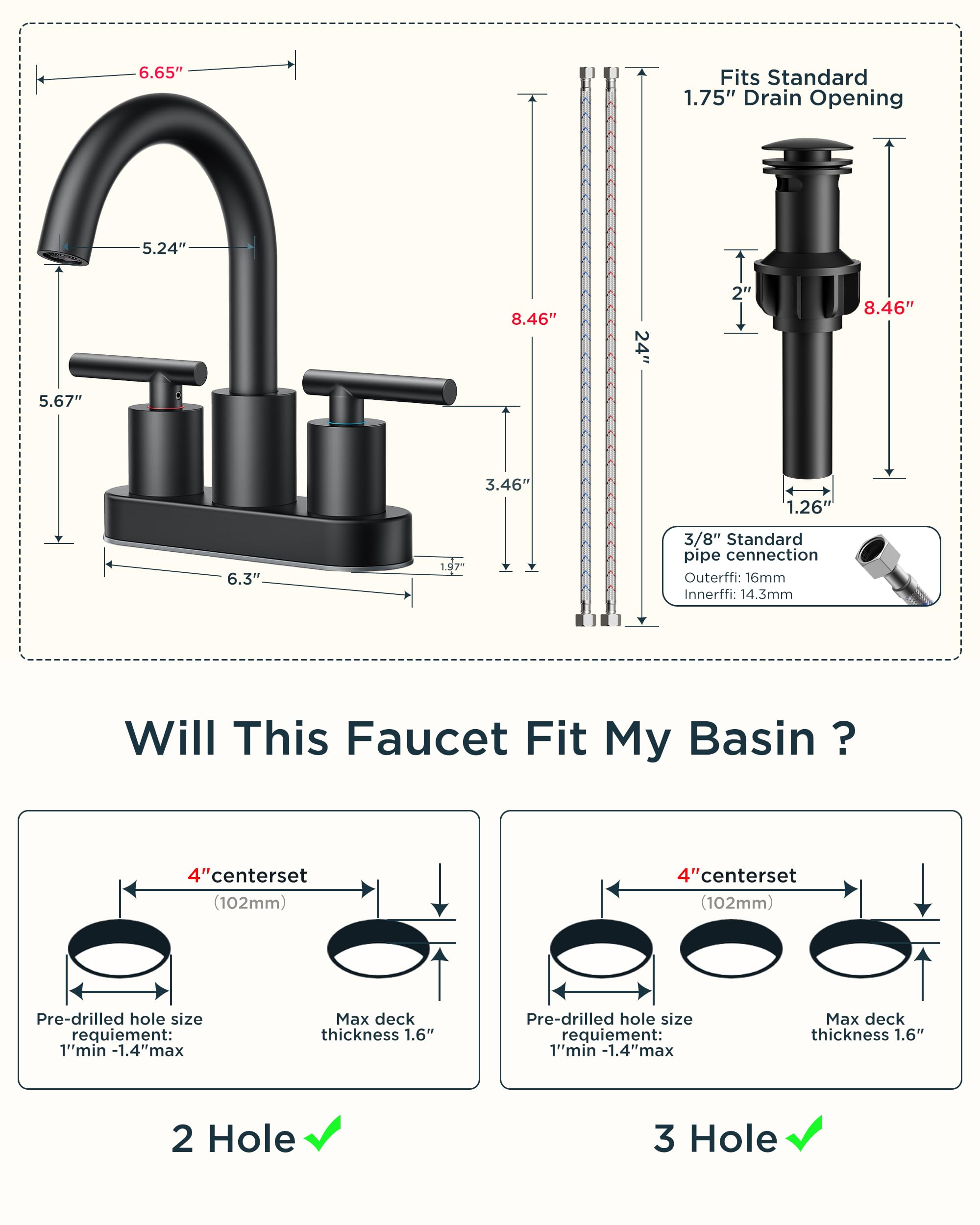 FORIOUS 4" Brushed Gold Bathroom Faucet Centerset 4 Inch, 2 Handle 2 Hole Gold Faucets for Bathroom Vanity wtih Metal Pop Up Dain, CUPC Supply Hose, High Arc Swivel Spout