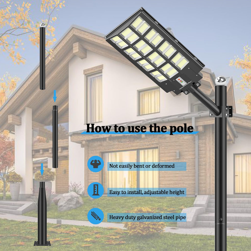 Outdoor Light Pole with Fillable Base, 8ft Cast Iron Lamp Post, 5-Section Heavy Duty Adjustable Pole for Garden, Yard, Pathway & Parking Lot, Portable Sand/Water Box Street Light Stand