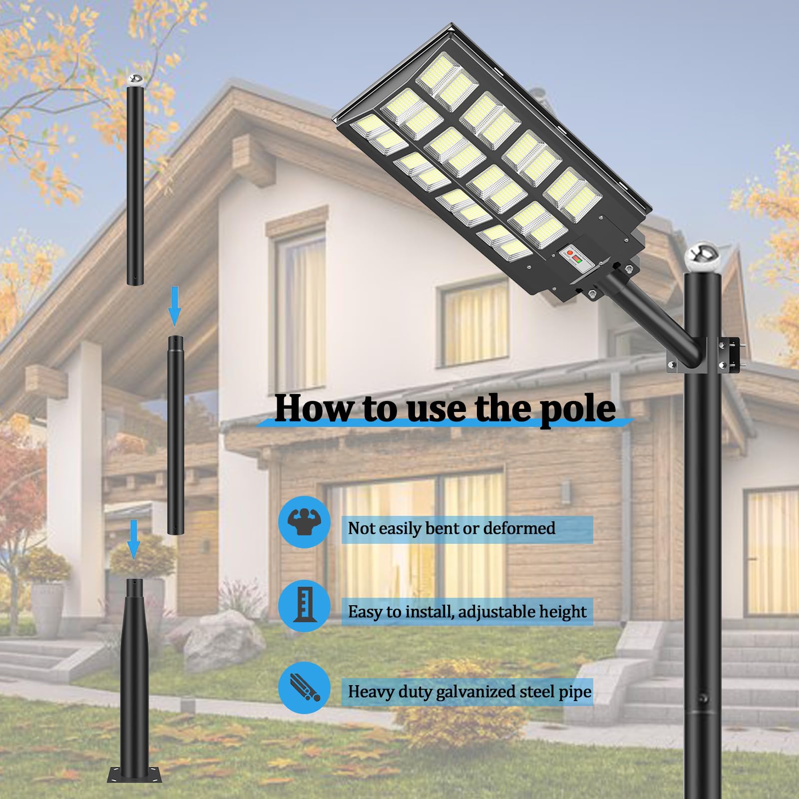 Outdoor Light Pole with Fillable Base, 8ft Cast Iron Lamp Post, 5-Section Heavy Duty Adjustable Pole for Garden, Yard, Pathway & Parking Lot, Portable Sand/Water Box Street Light Stand