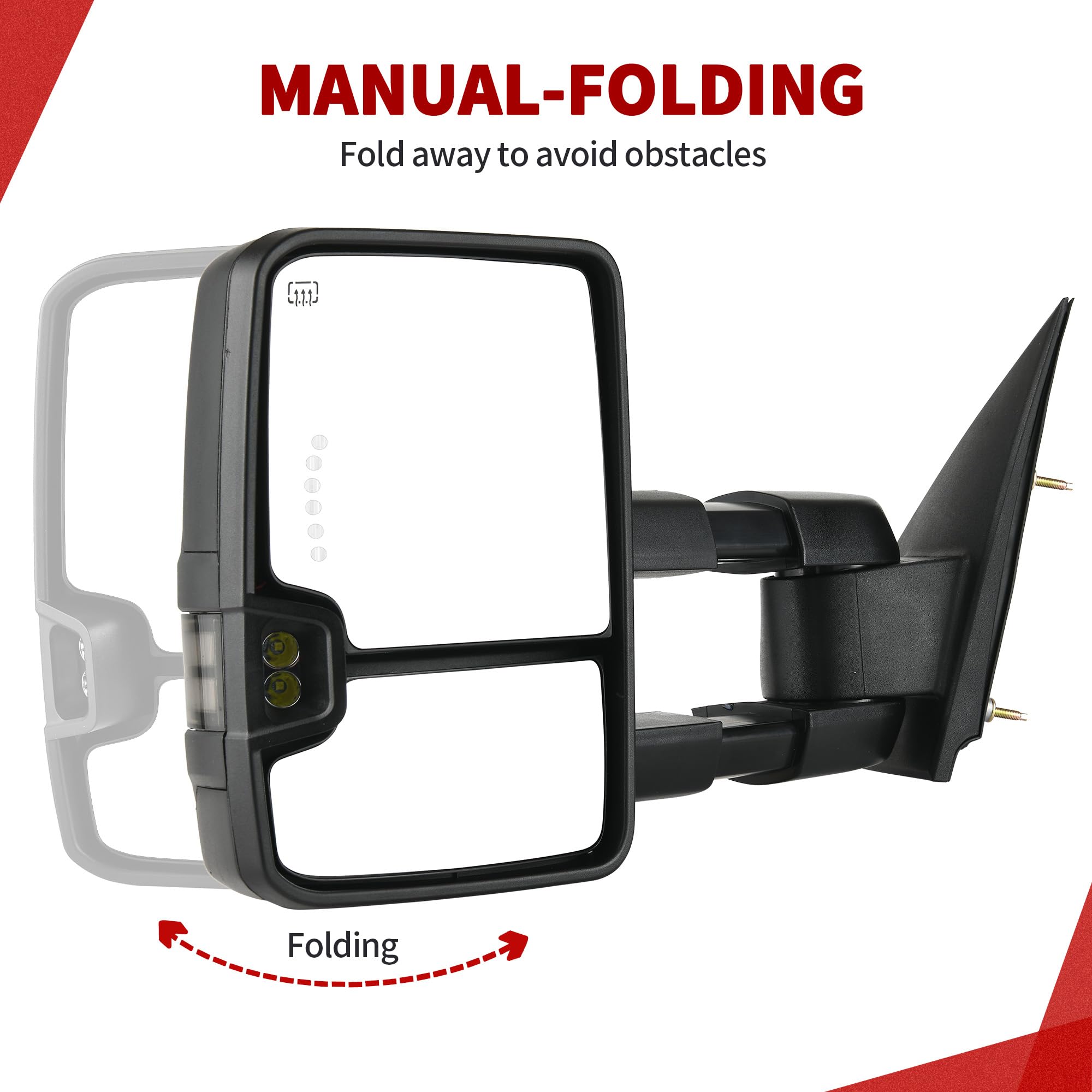 YITAMOTOR Towing Mirrors Compatible with 07-13 Silverado 1500 2500 3500 Tahoe Suburban Avalanche GMC Sierra Yukon Cadillac LED Turn Signal Light Power Heated Manual Telescoping Folding