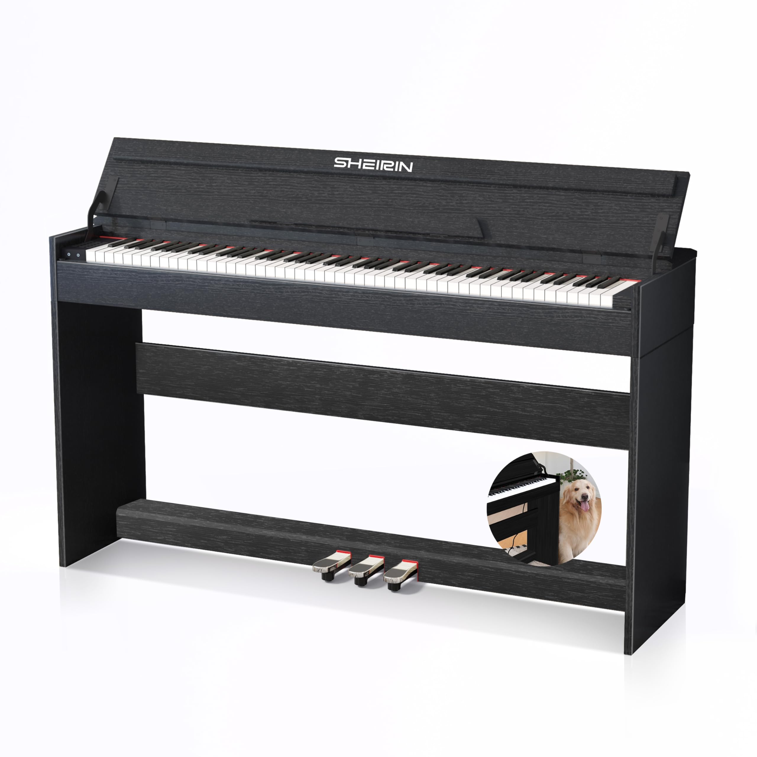 Digital Piano Hammer Action Keyboard 88 Keys Upright Acoustic Electric Weighted Piano Beginner MIDI Cover Full Size Sustain Pedal Stand Real Professional SR-FH80 (Beige Full Cover)