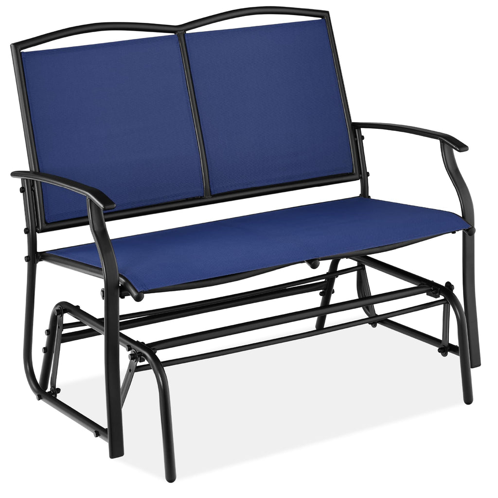 Best Choice Products 2-Person Outdoor Patio Swing Glider Steel Bench Loveseat Rocker for Deck, Porch w/Textilene Fabric, Steel Frame - Black