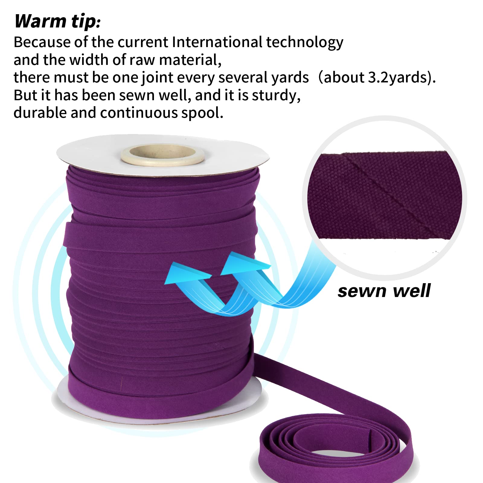 Tewadoo Bias Tape Double Fold 1/2 Inch - Black 55 Yards Polyester Binding Tape for Sewing, Quilt Binding, Hemming, Seaming and Fabric Piping