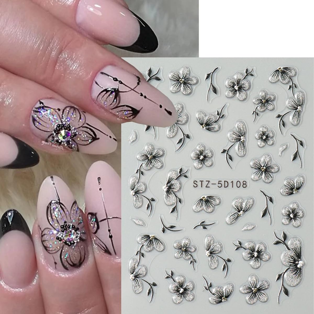 Christmas Nail Art Stickers Decals 5D Embossed Santa Claus Xmas Tree Nail Decals with Crystal 1PCS Cute Bear Bow Candy Cane Snowflake Christmas Nails Adhesive Stickers for Holiday Manicure Decorations