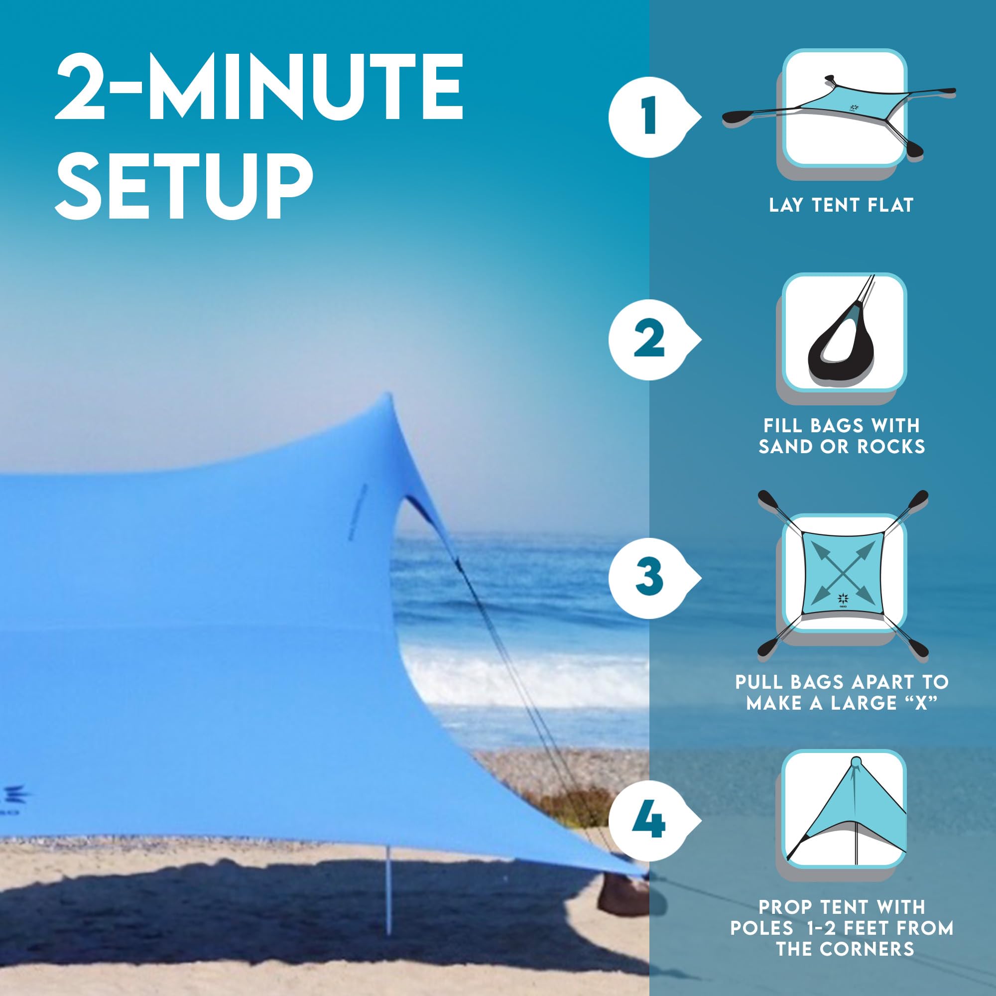 Neso Gigante Portable Beach Tent Sun Shelter - Lightweight Beach Shade Canopy - Easy Setup for Family Outings - Patented Reinforced Corners - UPF 50+ - 8ft Tall, 11 x 11ft - Save The Whales