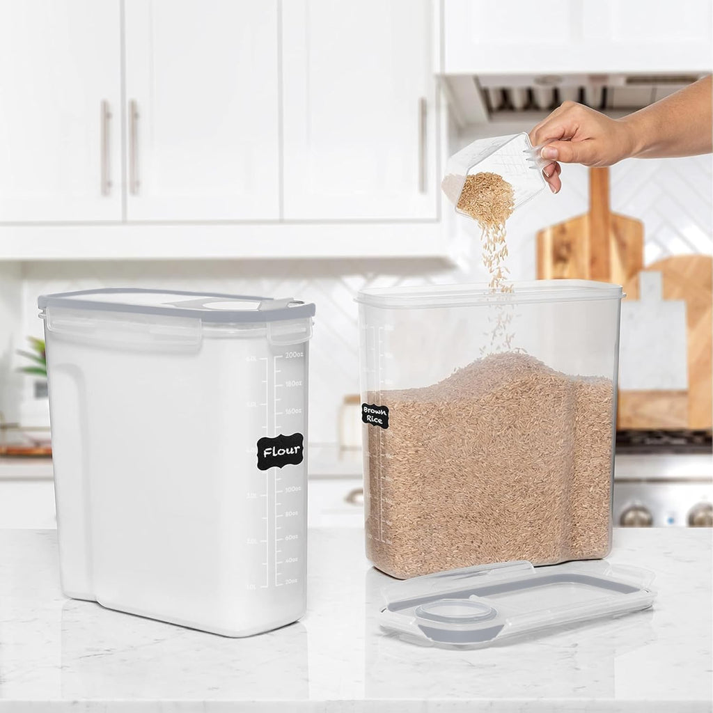 Shazo 2 Pack (6.3L / 213OZ) EXTRA Large Airtight Food Storage Cereal Containers for Bulk Food Storage BPA-Free Plastic Container, Pantry Organization and Canister for Rice, Pasta, Sugar & Flour