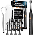 FXQQZZ Electric Toothbrush for Adults and Kids, with Tongue Scraper and Travel Case, 8 Brush Head, Smart Timer & 4 Modes Rechargeable Toothbrush, 42000 VPM Deep Clean, One Charge Last 90 Days - Black