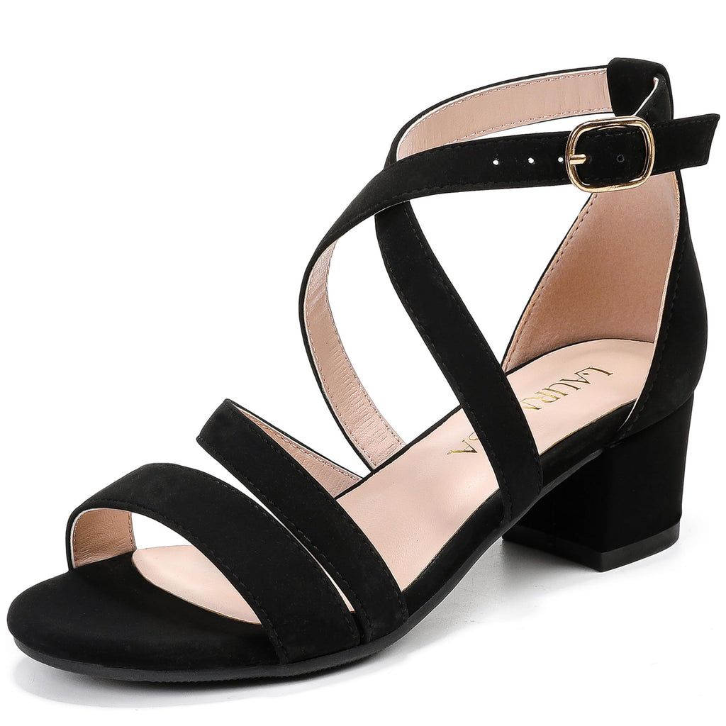 LAURMOSA Girls Sandals Chunky High Heel Strappy Open Toe Ankle Strap Dress Shoes for Little Big Kids in Wedding Party