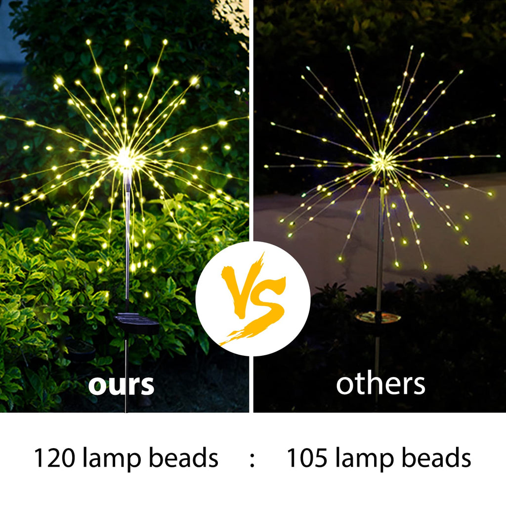 Solar Garden Firework Lights Outdoor Waterproof, 2 Pack Solar Powered Art Stake Twinkle Lighting for Outside Decor, 120 LED Sparklers String Lights for Yard Pathway Decorations(White)