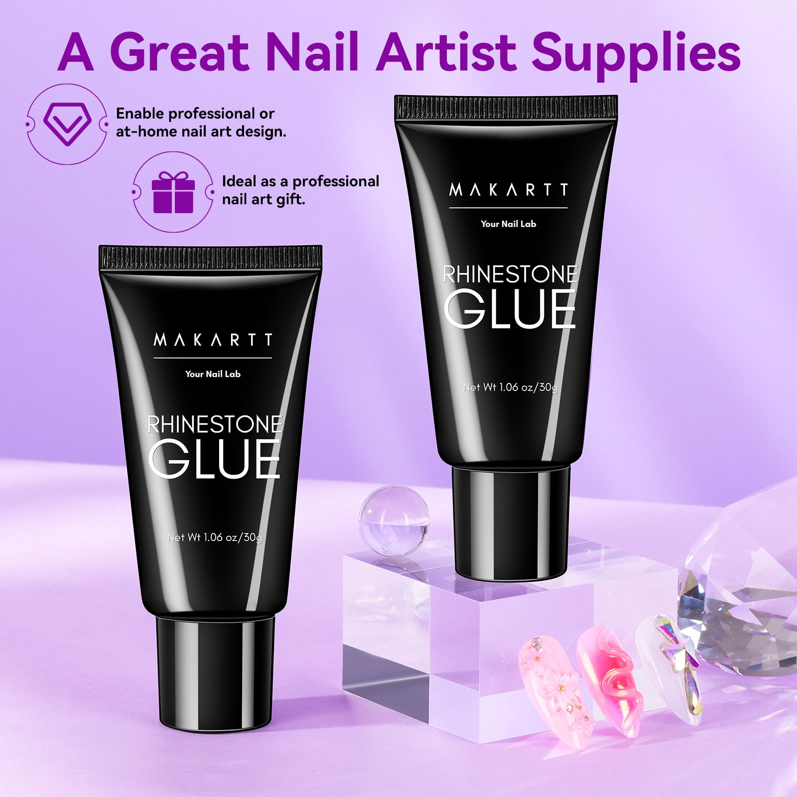 Makartt Rhinestone Glue for Nails: Super Strong Gel Nail Glue for Nail Charms Gems Decorations, 3D Gel Nail Art Bling Jewel Diamonds for Salon & DIY Manicure, 30ML UV Lamp Cured Need Beauty Gifts