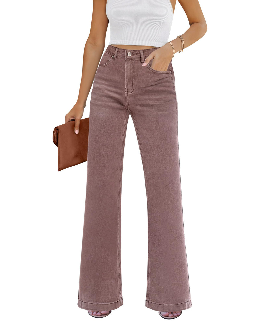 GRAPENT Womens Flare Jeans High Waisted Wide Leg Baggy Jean for Women Stretch Denim Pants