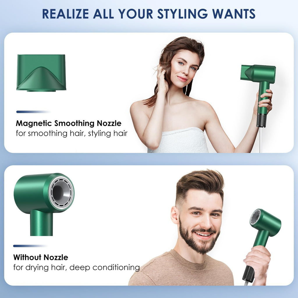 Hair Dryer - 150000 RPM High-Speed Blow Dryer with Negative Ionic Care for Fast Drying. Lightweight, Low Noise Design with 4 Temps/2 Speeds and Magnetic Nozzle (Black)