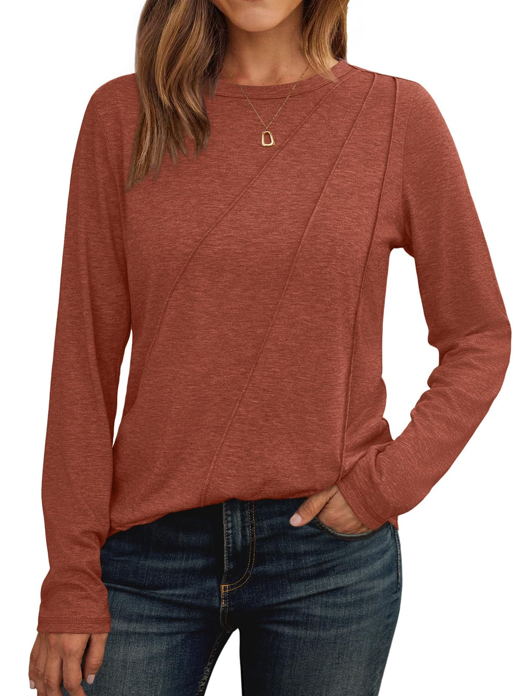 AUTOMET Womens Long Sleeve Shirts Pleated Tunics Fall Fashion Crewneck Tops