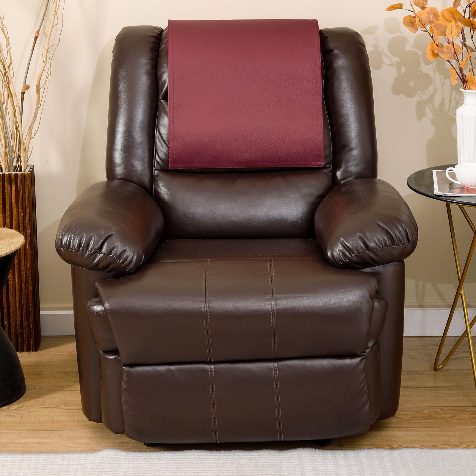 Non Slip Recliner Headrest Protector Washable Faux Leather Headrest Covers for Recliner Chair Waterproof Couch Head Rest Covers for Sofa,Furniture,Office Chair,Theater Seat (Beige)