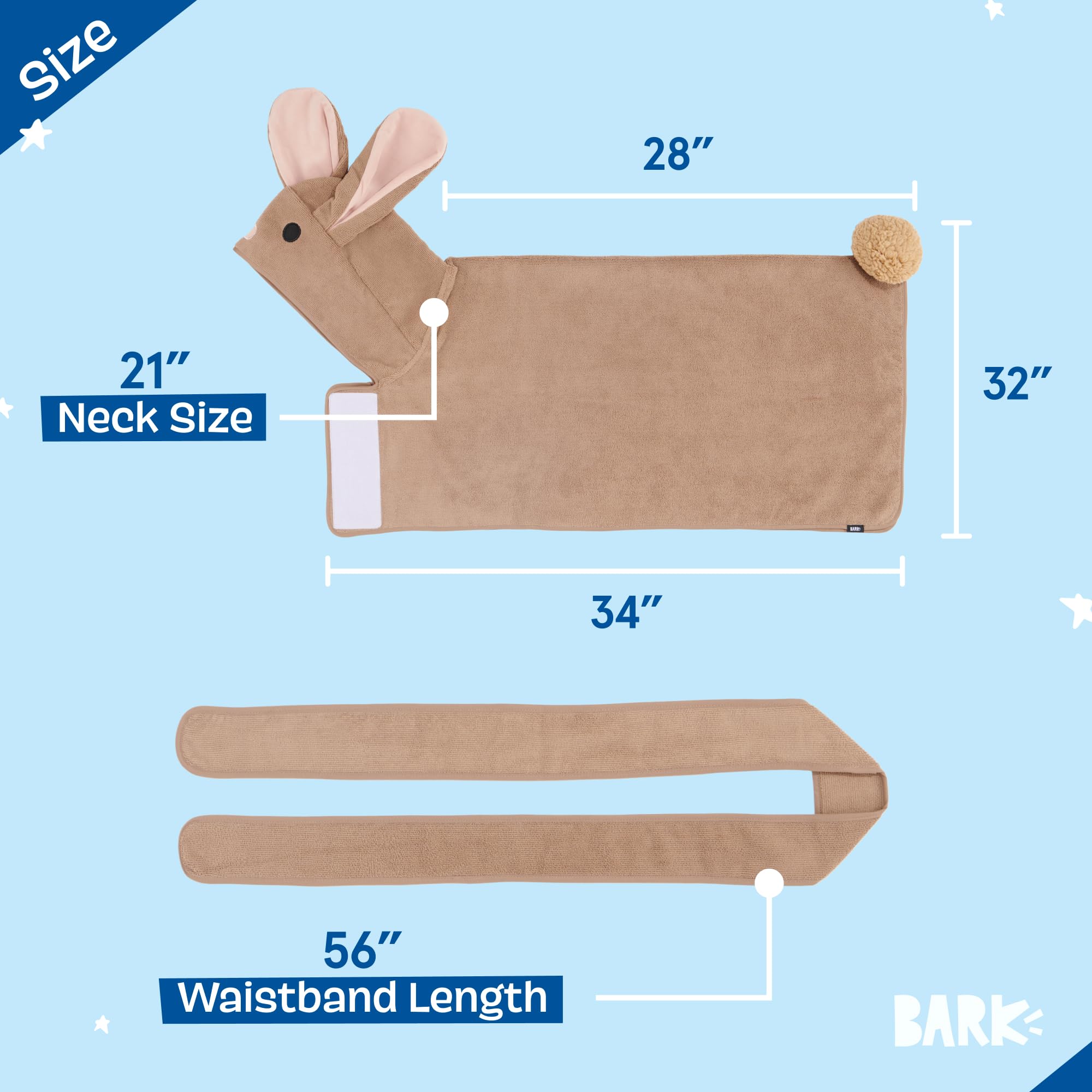 Barkbox Dog Bathrobe Fast Drying with Hook and Loop Closure & Wrap Tie Snuggle, Cute Dogs Clothes, Easy to Clean, Machine Washable, Dog Coats and Tumble Dry Low - Bunny, Medium