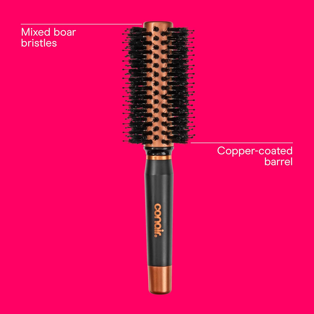 Conair Quick Dry Copper Round Hair Brush for Blow Drying, Blow Out Styler Hairbrush for Voluminous Looks, Nylon & Boar Bristles Help Dry & Style Hair Fast Without Snagging or Pulling, Handle May Vary