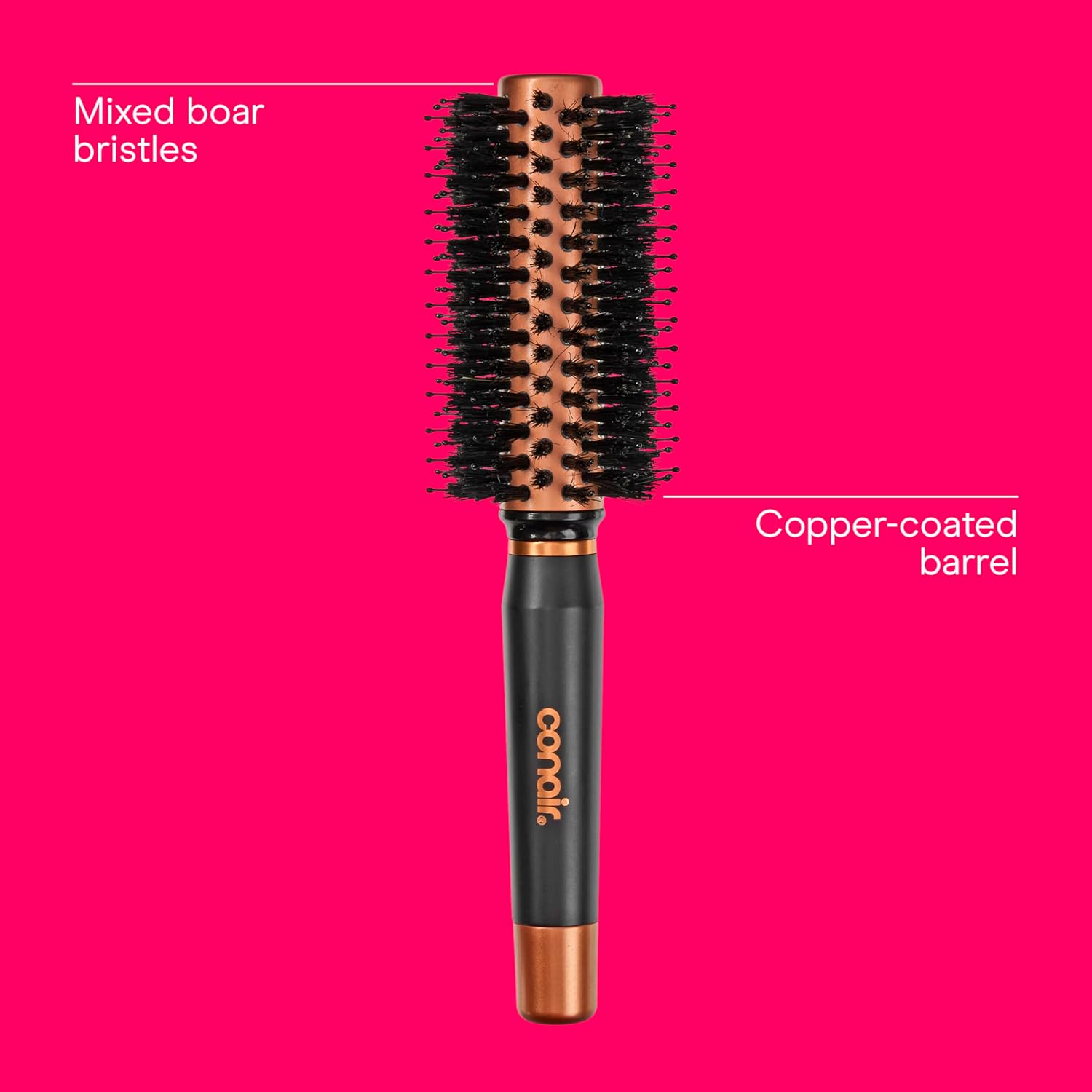 Conair Quick Dry Copper Round Hair Brush for Blow Drying, Blow Out Styler Hairbrush for Voluminous Looks, Nylon & Boar Bristles Help Dry & Style Hair Fast Without Snagging or Pulling, Handle May Vary