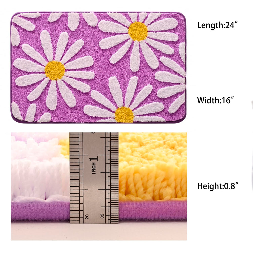 QJHOMO Beige Bathroom Rugs Cute Daisy Bath Mat White and Yellow Flower Decor Rug Non Slip Floor Carpet Microfiber Bathmat Super Absorbent Machine Washable Bathtub Mats for Shower (16x24 inch)