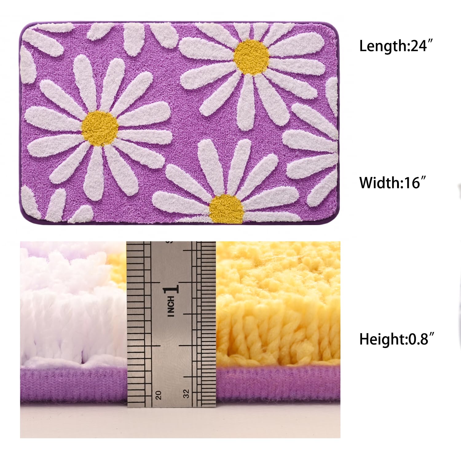 QJHOMO Beige Bathroom Rugs Cute Daisy Bath Mat White and Yellow Flower Decor Rug Non Slip Floor Carpet Microfiber Bathmat Super Absorbent Machine Washable Bathtub Mats for Shower (16x24 inch)
