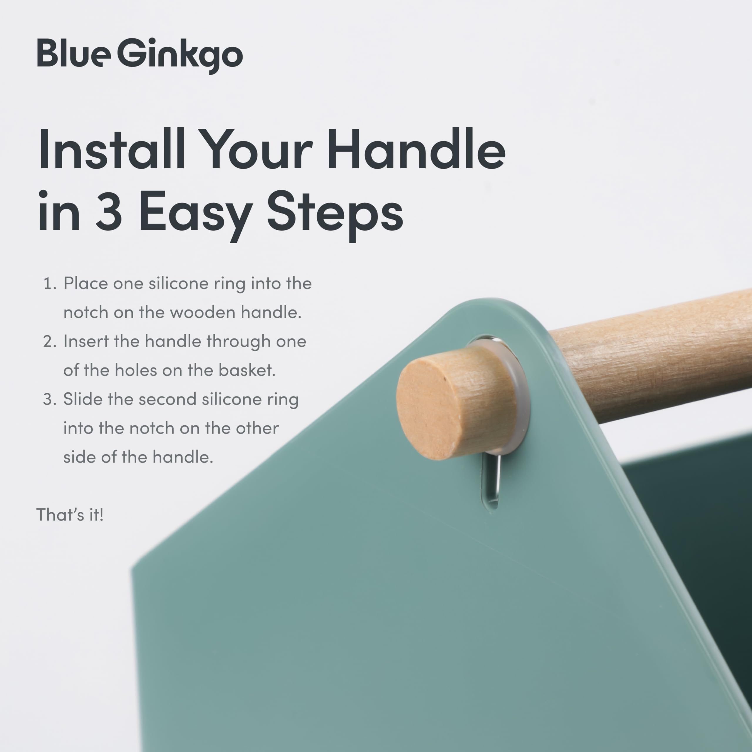 BLUE GINKGO Medium Storage Basket – Plastic Caddy with Wooden Handle for Office, Arts & Crafts, or Home Supplies (Green)