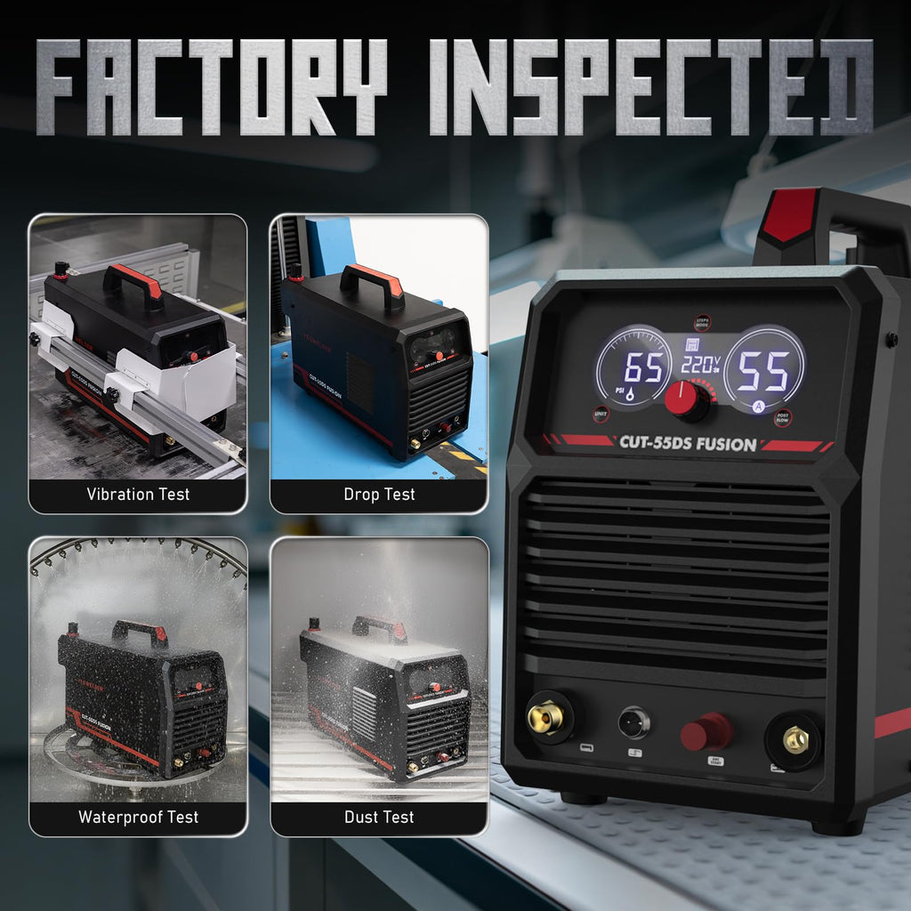 YESWELDER Plasma Cutter with Built In Air Compressor, Large LED Digital Display 55Amp 110V/220V Non-High Frequency Non-Touch Pilot Arc Plasma Cutting Machine CUT-55DS FUSION