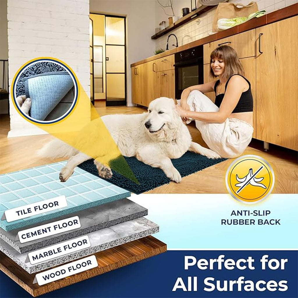 Muddy Mat Chenille Bathroom Rugs Quick Dry Microfiber Mats Non Slip Washable, Extra Thick, Soft and Highly Absorbent Bath Mats for Bathroom, Kitchen, and Shower Floor - Atlantic Blue Small 28"X18"