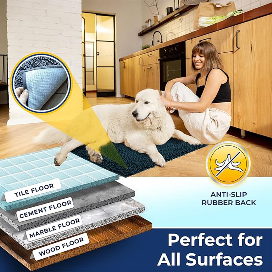 Muddy Mat Chenille Bathroom Rugs Quick Dry Microfiber Mats Non Slip Washable, Extra Thick, Soft and Highly Absorbent Bath Mats for Bathroom, Kitchen, and Shower Floor - Atlantic Blue Small 28"X18"