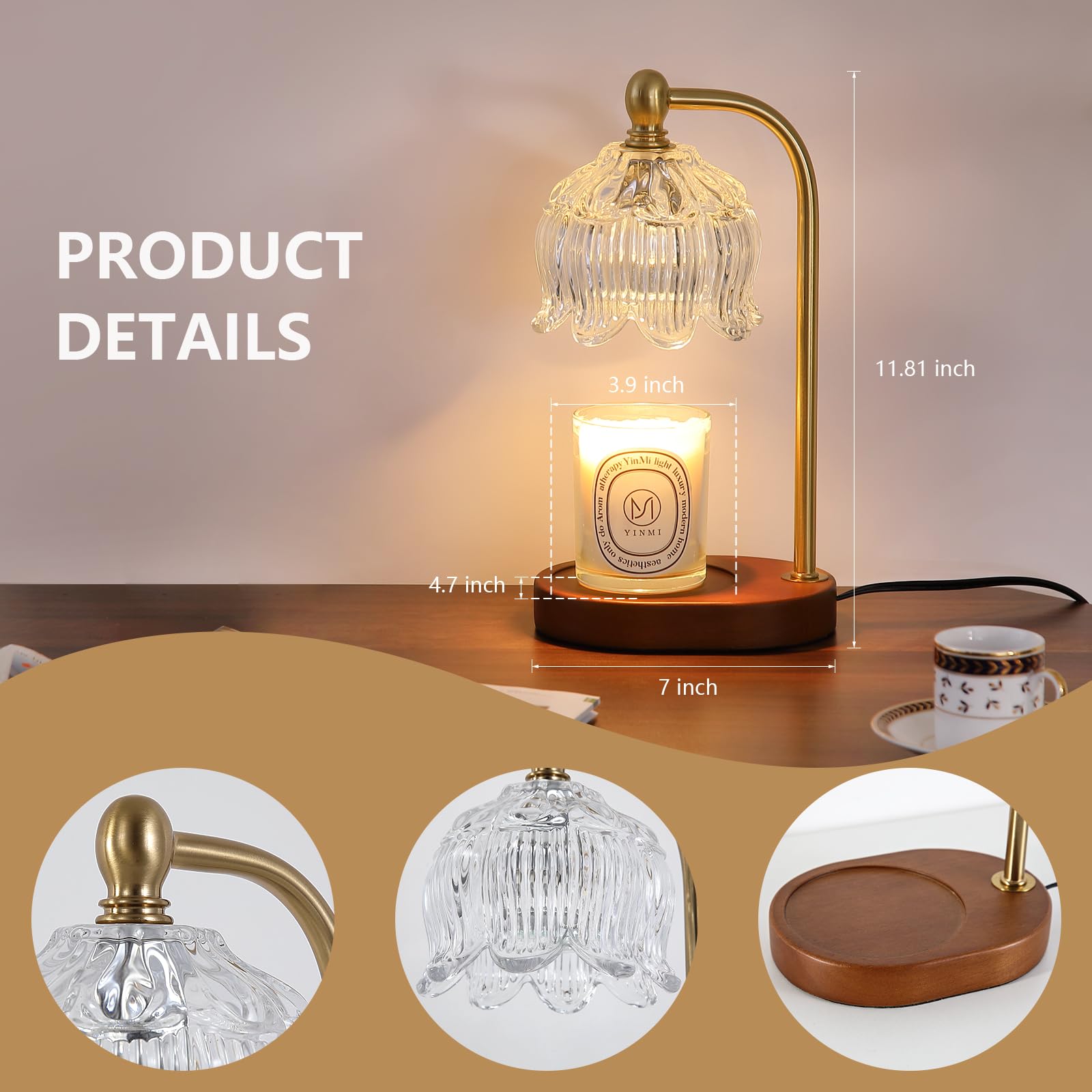MEIXISUE Candle Warmer Lamp with Timer and Dimmer,Electric Amber Light Gifts for Women Melt Wax Warmer Lamp with 2 Bulbs for Candle Jars House Warming New Home Decor