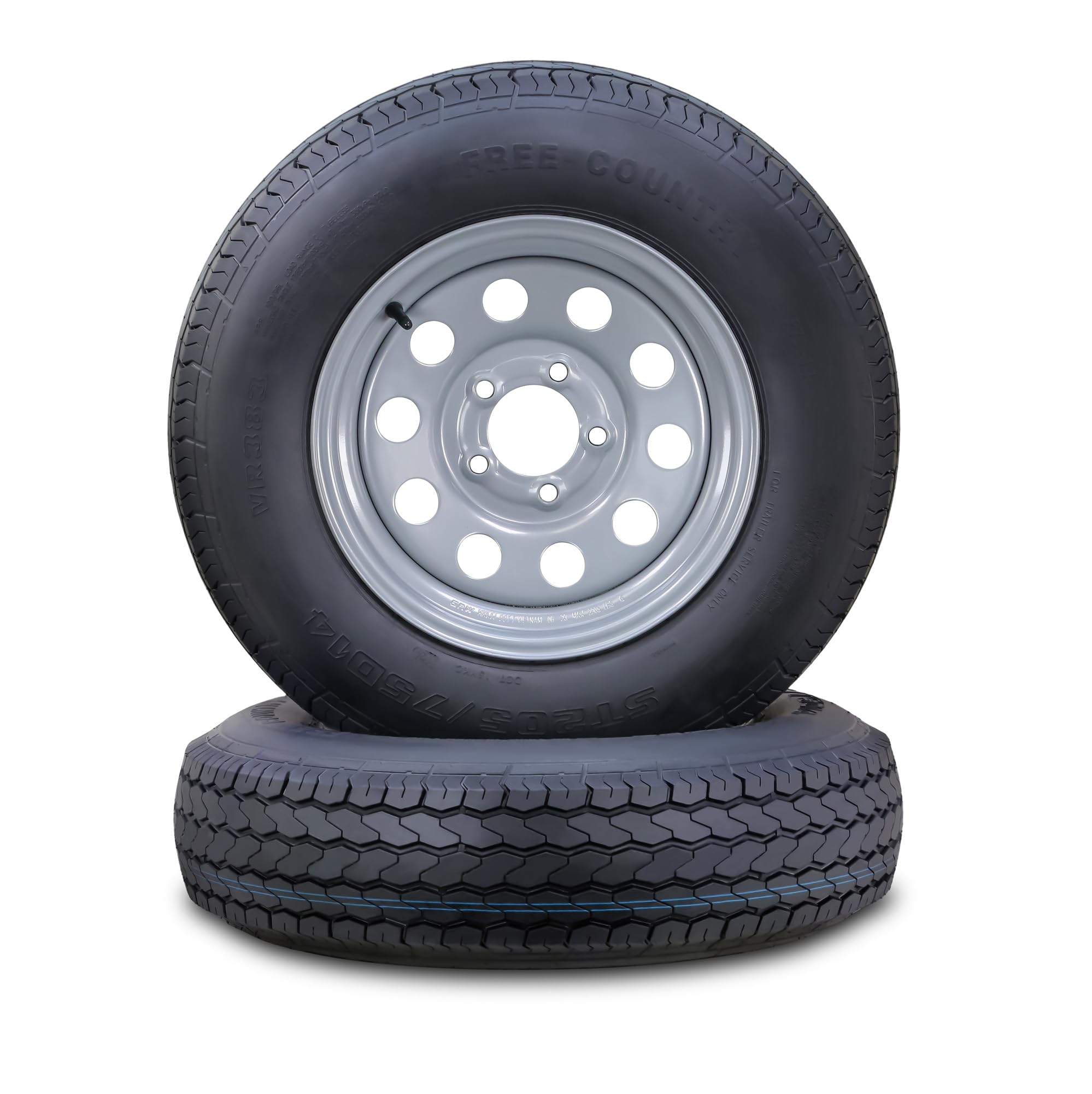 Free Country Trailer Tire Wheel Assembly ST175/80D13 6-Ply C 91L 5 Lug on 4.5" PCD Silver Mod Rim,SET 2