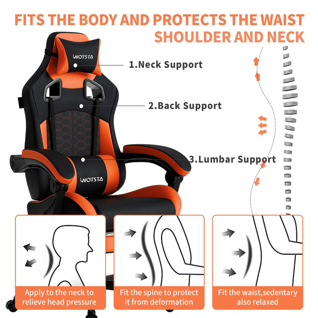Gaming Chair with Footrest,High Back with Massage Reclining Computer Chair， Big and Tall Racing Gaming Chair Ergonomic Game Chair for Adults PVC Leather (Red)