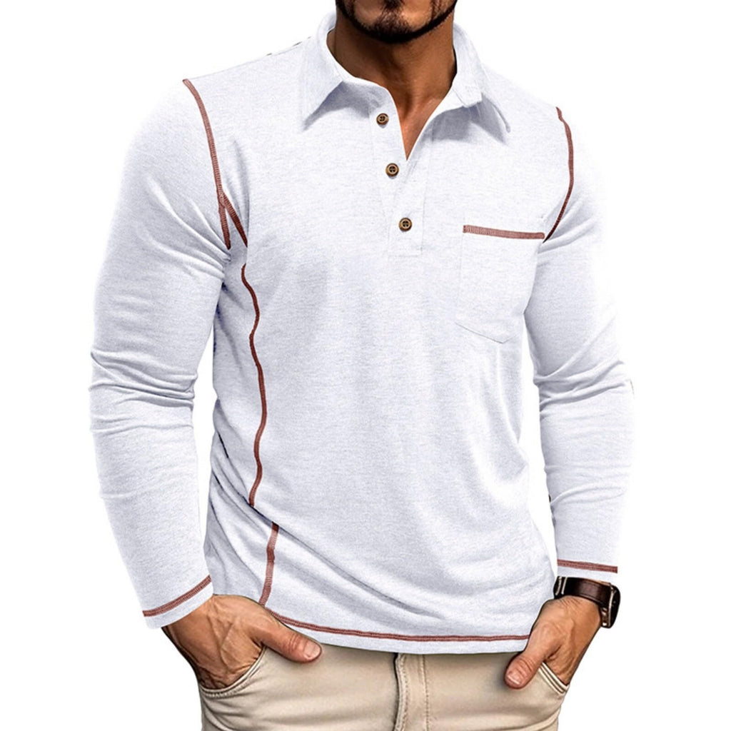 Men's Casual Long Sleeve Polo Shirts Collared Button Cotton T-Shirt Classic Stylish Golf Shirt with Pocket