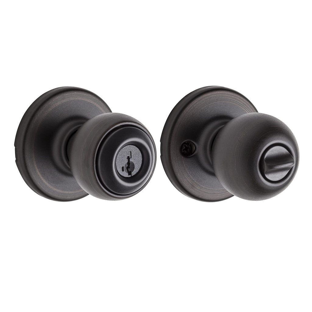 Kwikset Polo Dummy Door Knob, Single Sided Handle for Closets, French Double Doors, and Pantry, Matte Black Non-Turning Interior Push/Pull Door Knob, with Microban Protection