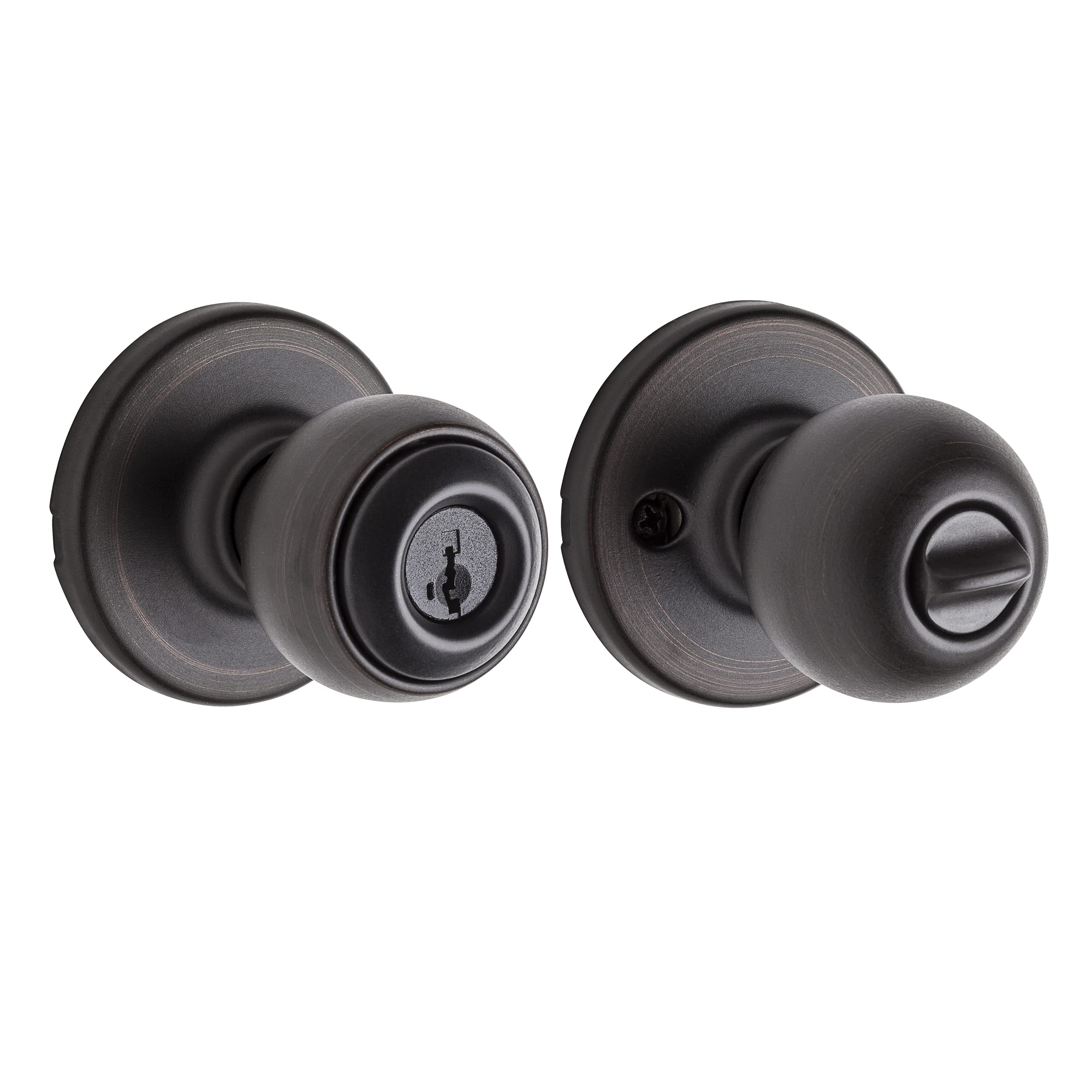 Kwikset Polo Dummy Door Knob, Single Sided Handle for Closets, French Double Doors, and Pantry, Matte Black Non-Turning Interior Push/Pull Door Knob, with Microban Protection
