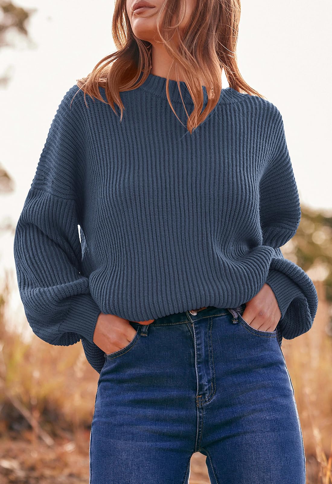 PRETTYGARDEN Womens Sweaters Spring 2026 Oversized Chunky Knitted Pullover Sweater Casual Long Sleeve Crewneck Cute Sweaters