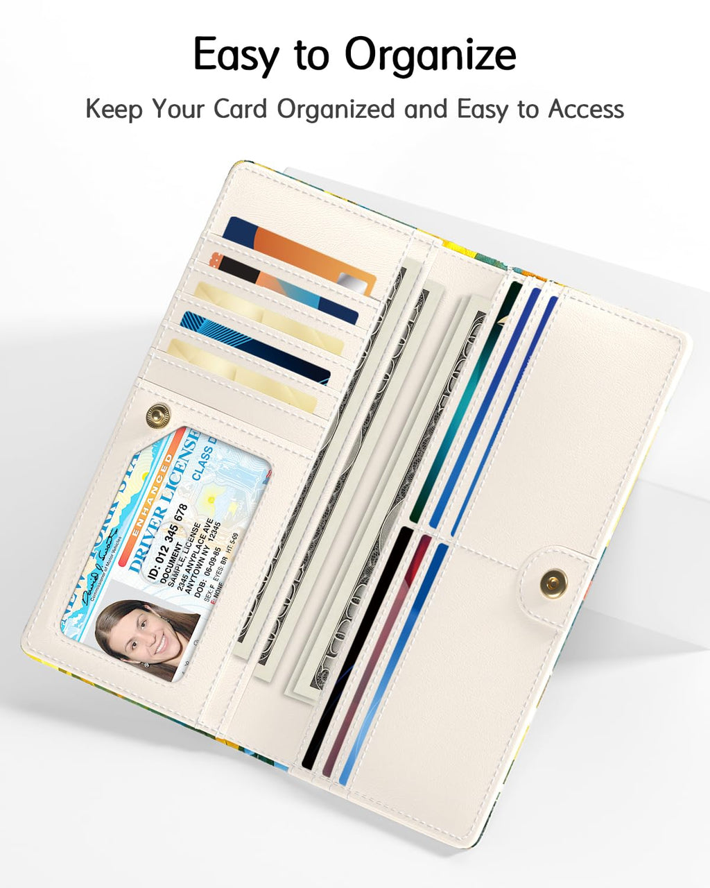 Nipichsha Womens Wallet, RFID Slim Wallets for Women, Thin Ladies Credit Card Holder Purse, Cute Leather Bifold Clutch Billfold with 11 Card Slots & ID Window, Abstract Boho Leaf