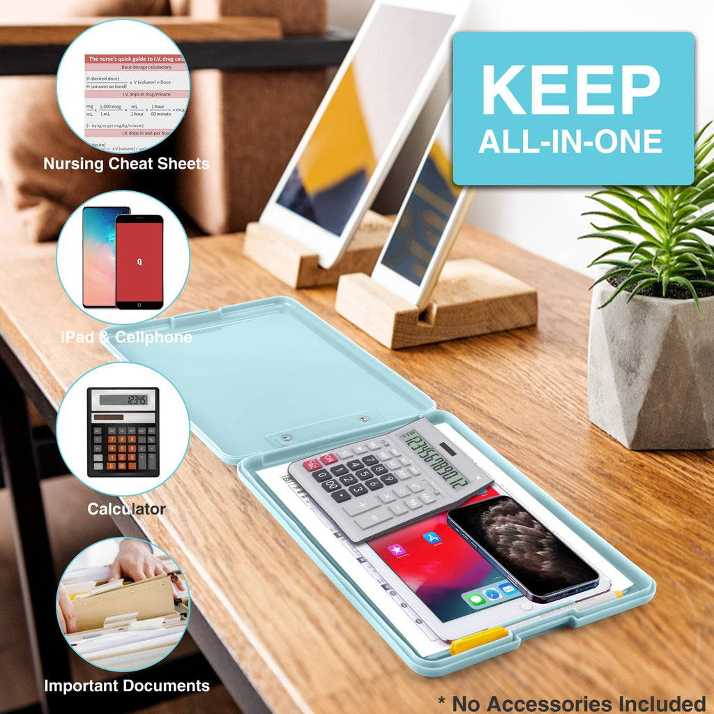 Sooez Clipboard with Storage, Plastic Storage Clipboards with Low Profile Clip, Nursing Clip Boards Foldable, Hanging Clipboard Case for Work, Teacher, Classroom Must Haves, Office School Supplies