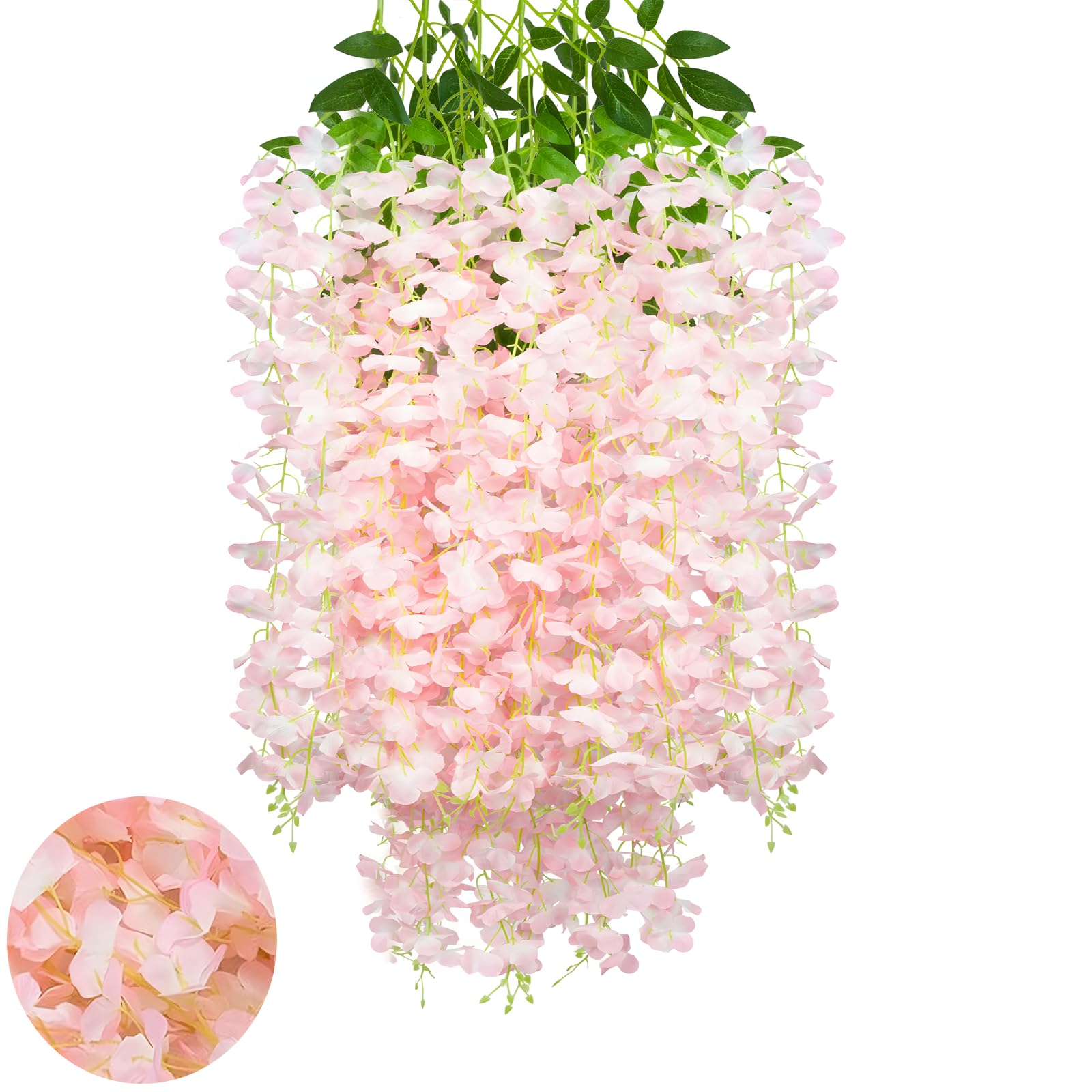 5 Pack Pink Wisteria Hanging Flowers Garland, 3.77 Feet Artificial Flower Vines, Fake Wisteria, Artificial Vines Hanging Garland for Backdrop Outdoor Yard Garden Decor
