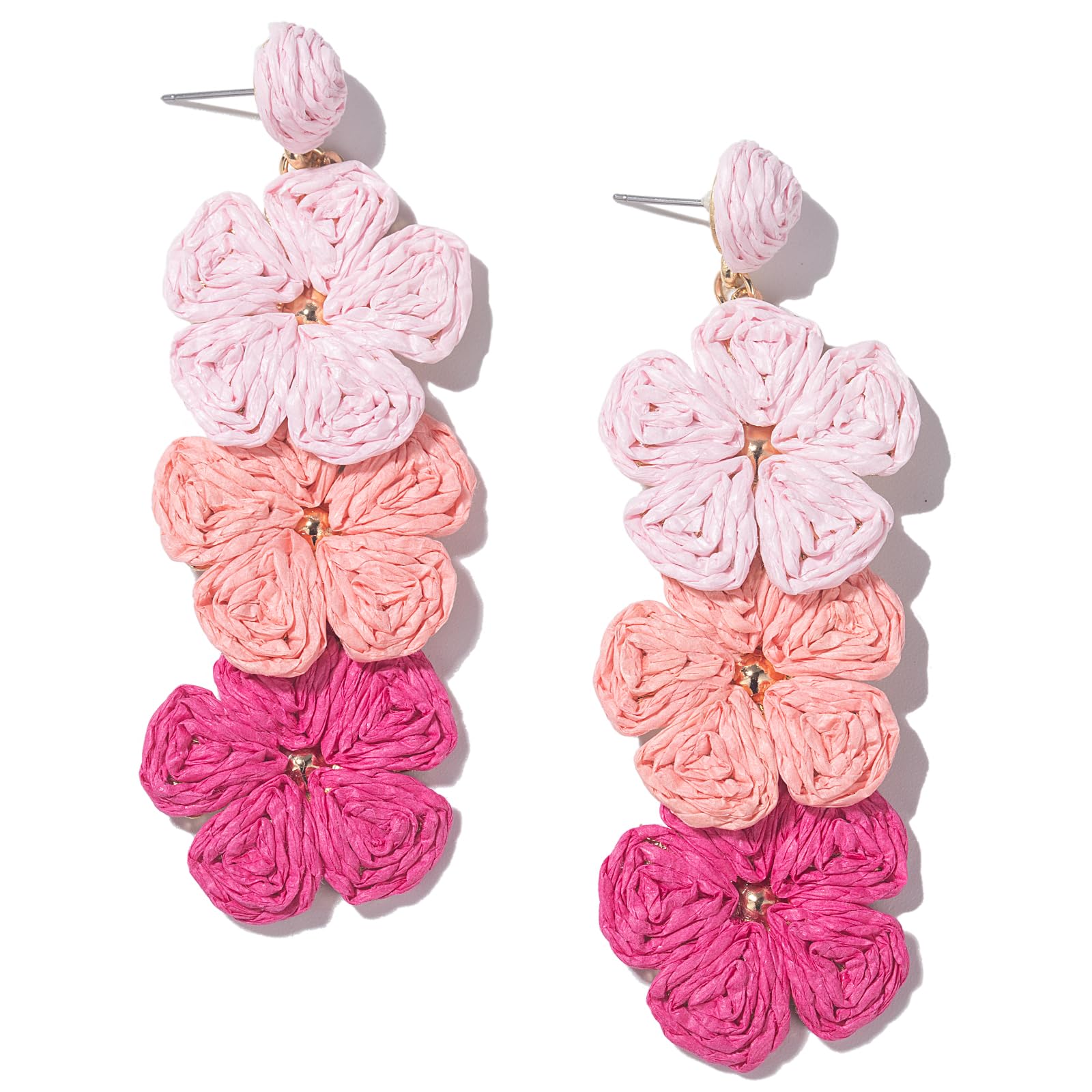 Boho Flower Earrings Statement Raffia Dangle Earrings Cute Floral Jewelry Trendy Summer Beach Vacation Outfits for Women