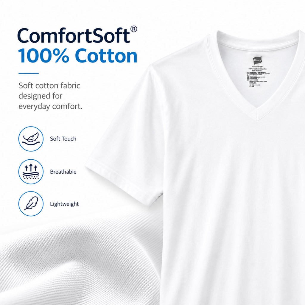 Hanes Men's Undershirts T-Shirt Pack, V-Neck Cotton Tees for Men, Moisture-Wicking, Odor Control, White Multi-Pack