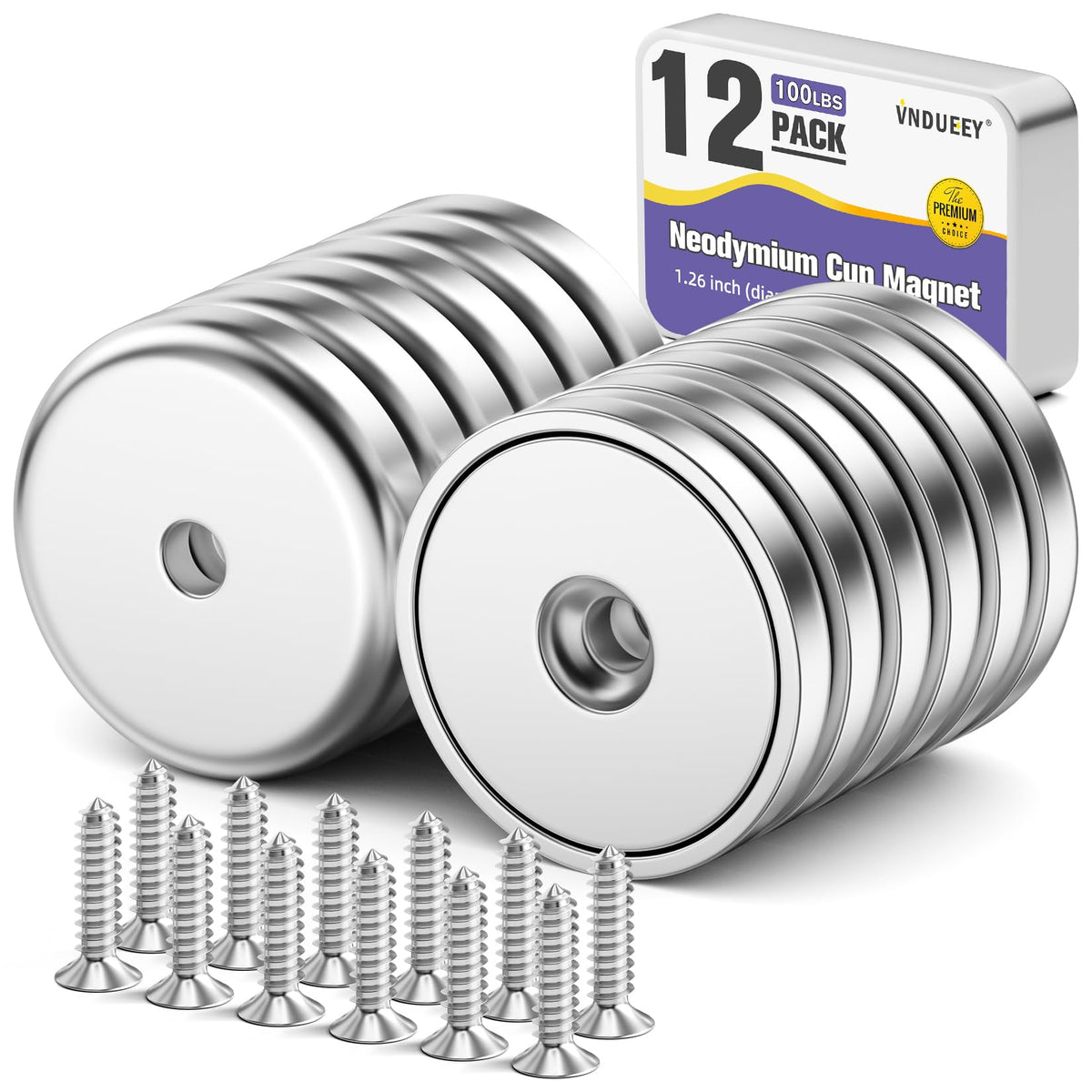 VNDUEEY Magnets with Holes, Strong Rare Earth Magnets, 8 Pack 40LBS Neodymium Cup Magnet with Stainless Screws for Wall Mounting, Round Base Disc Magnet for Kitchen, Office, Workplace, DIY Craft