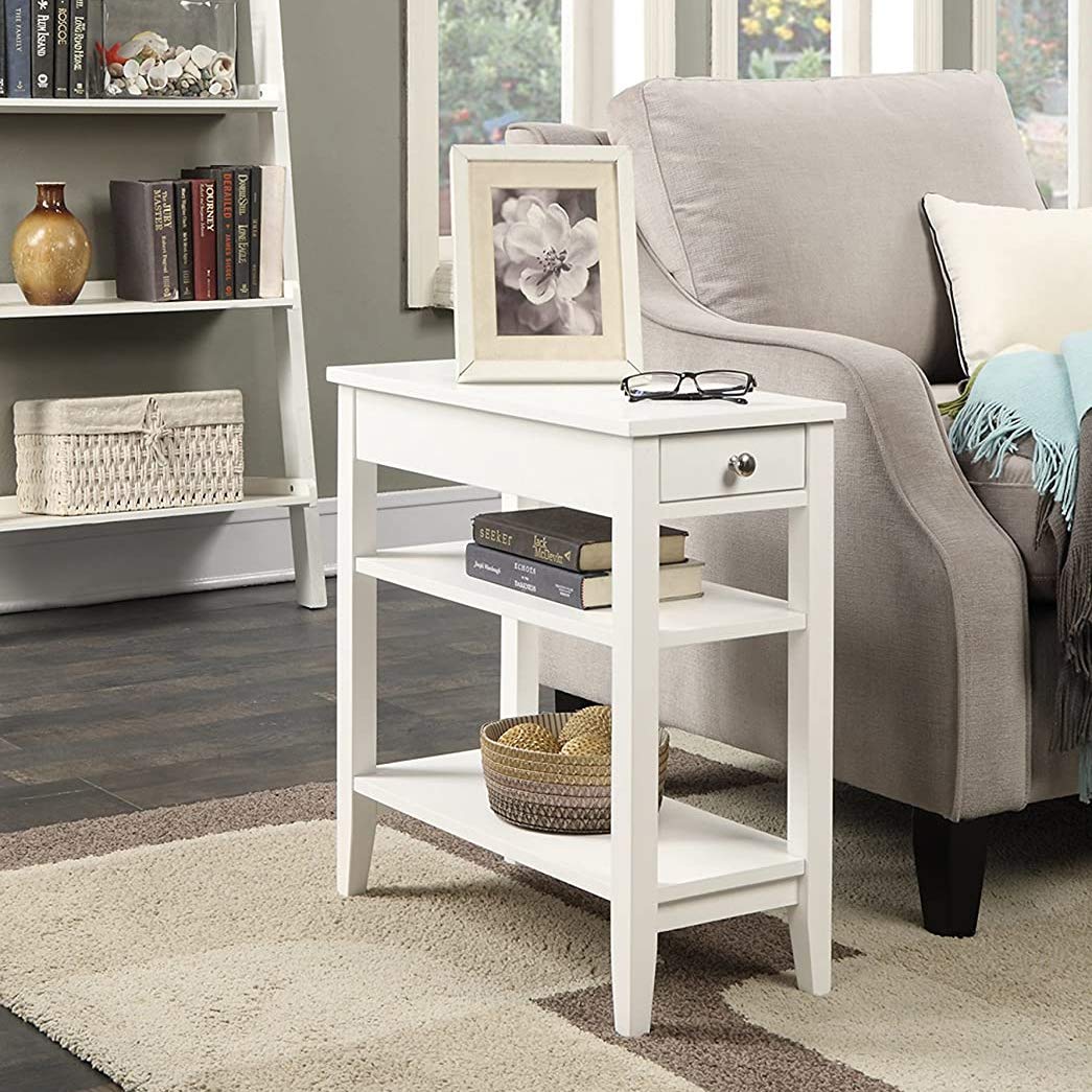 Convenience Concepts American Heritage Chairside End Table with Drawer 23.5" - Classic Living Room Table with Storage Shelf, Bedroom Nightstand, Black