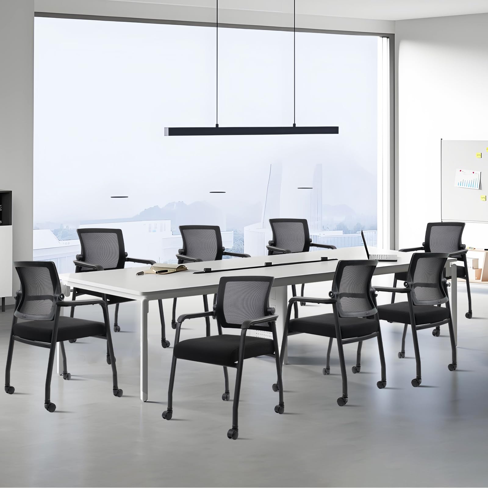 KLASIKA Desk Chair No Wheels with Adjustable Mesh Backrest, Arm Chair with Ergonomic Lumbar Support and Thickened Seats Cushion, Waiting Room Chairs for Office School Church Guest Reception