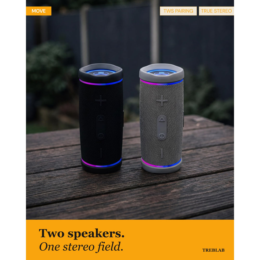 TREBLAB HD77 – Waterproof Bluetooth Speaker, 30W Loud 360° Sound, Deep Bass, IPX7, TWS Pairing, RGB Lights, 20H Battery, Portable Wireless Speaker for Outdoor, Beach, Camping, Party, Travel