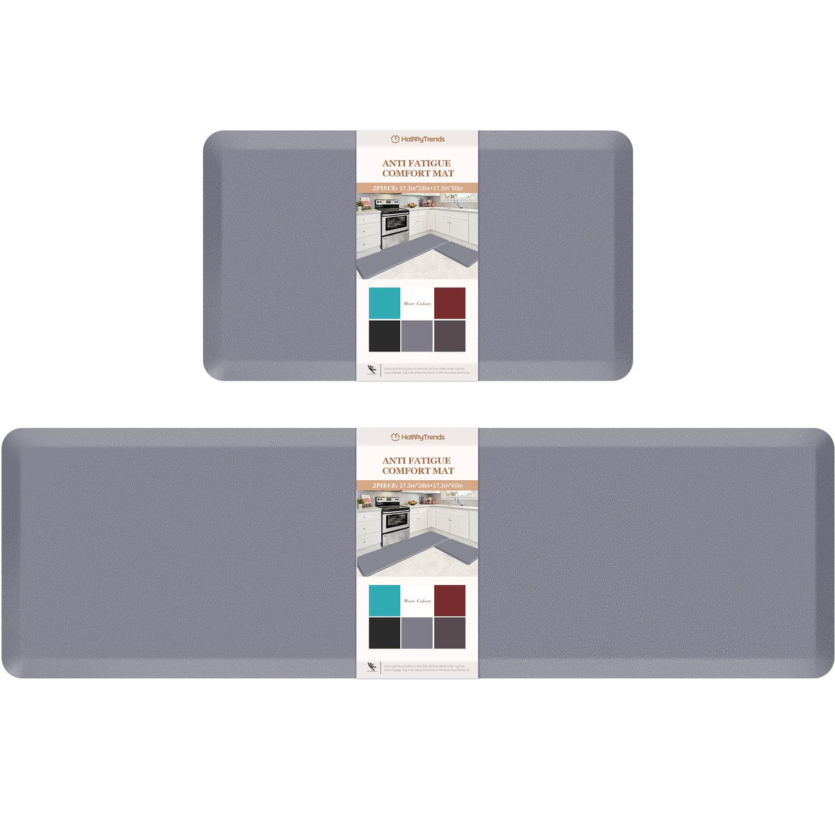 HappyTrends 2 PCS Kitchen Mat Cushioned Anti-Fatigue Floor Mat, Heavy Duty Ergonomic Comfort Foam Standing Mat, Waterproof Non-Slip Kitchen Rugs for Home, Office, Laundry,Black