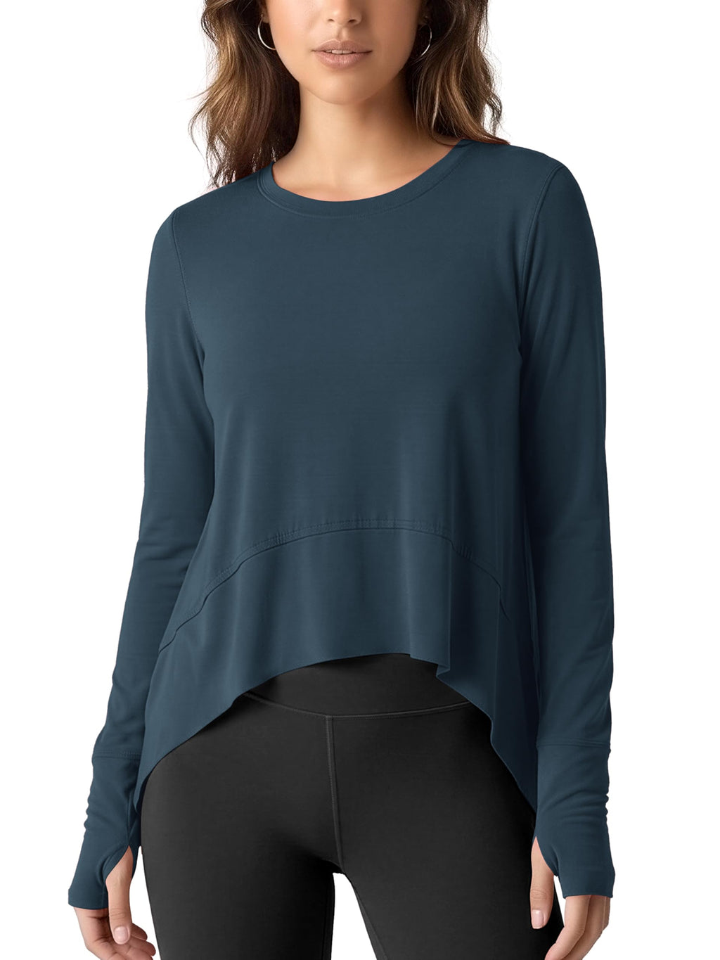 ODODOS Long Sleeve Tee for Women with Thumb Hole Athletic Gym Workout Crop Tops Yoga Shirts