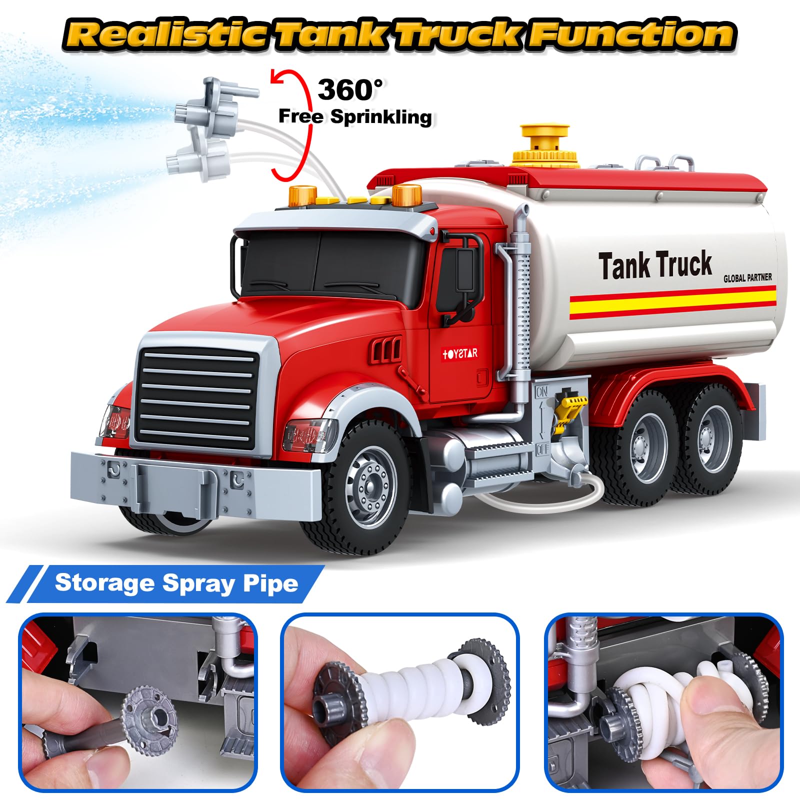 Bstoyder Kids Toys for 3 4 5 6 7 8 Years Old Boys, 15" Crane Truck Toy with Lights, Sounds, Toddler Friction Powered Truck Vehicle Toy for Boys Girls Birthday Gifts